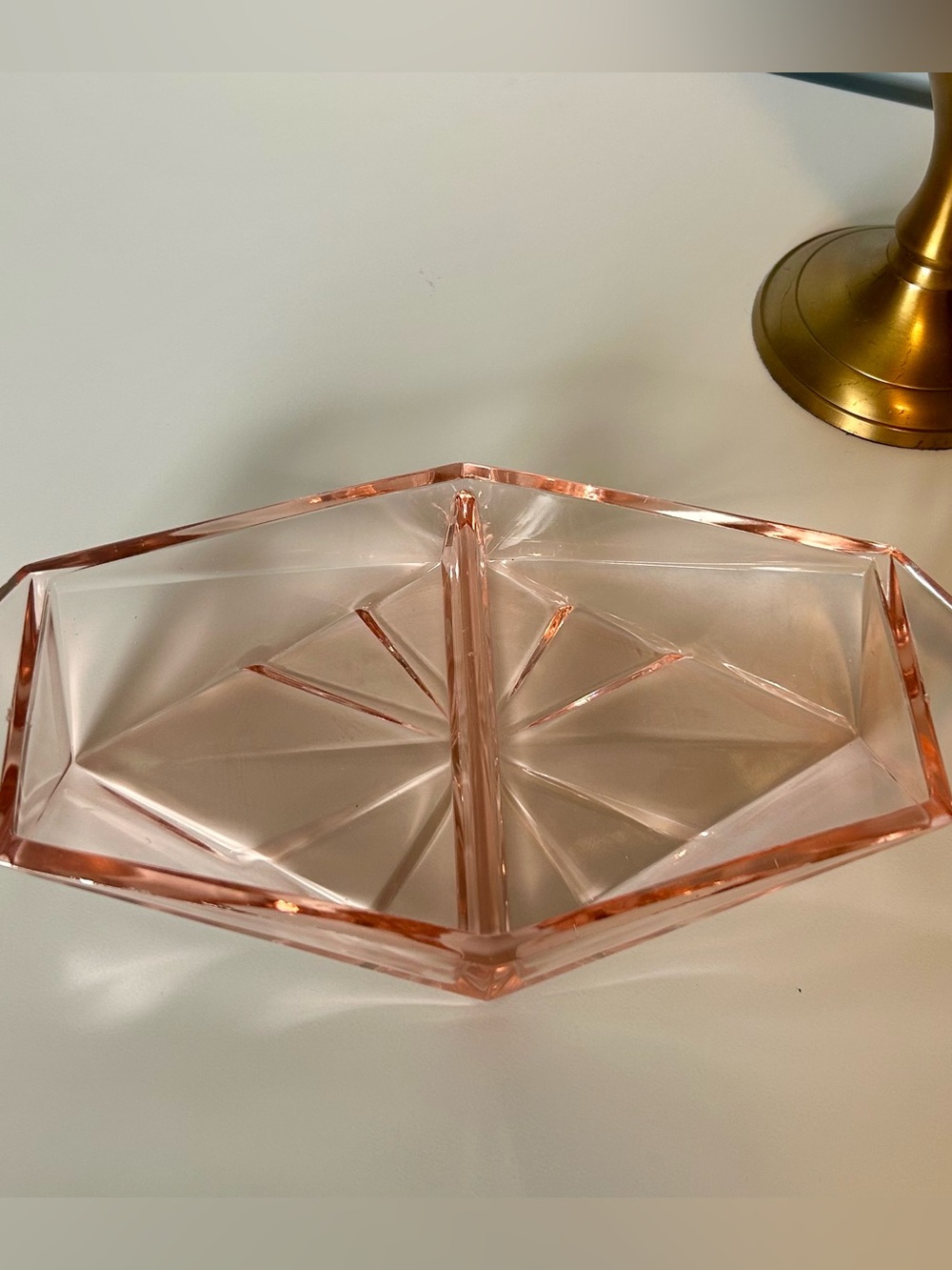 Vintage Pink Glass Divided Vanity Tray
Art Deco Trinket Dish